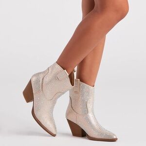 Forever River 01 Champagne Rhinestone Western Cowboy Ankle Boot Bling Size 9